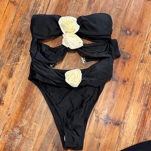 Black Floral Accent One-Piece Swimsuit